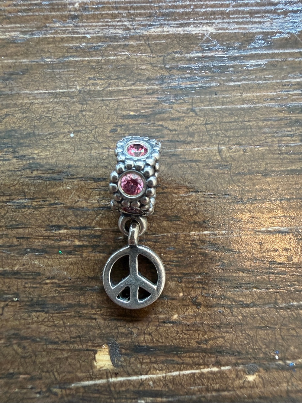 Pandora Peace Sign Dangle Charm with Pink Stones